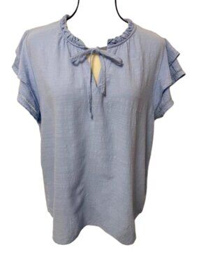 FRYE Light Blue Tie-Neck Short Butterfly Sleeve Top Size XL #2440